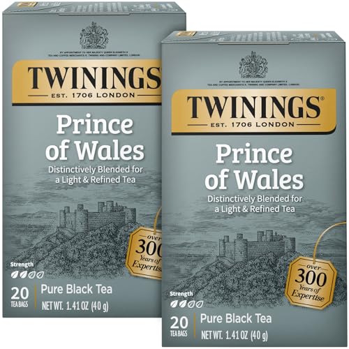 Twinings Prince of Wales Tea – A Light & Velvety Smooth Caffeinated Black Tea, Individually Wrapped Tea Bags, 20 Count (Pack of 2)