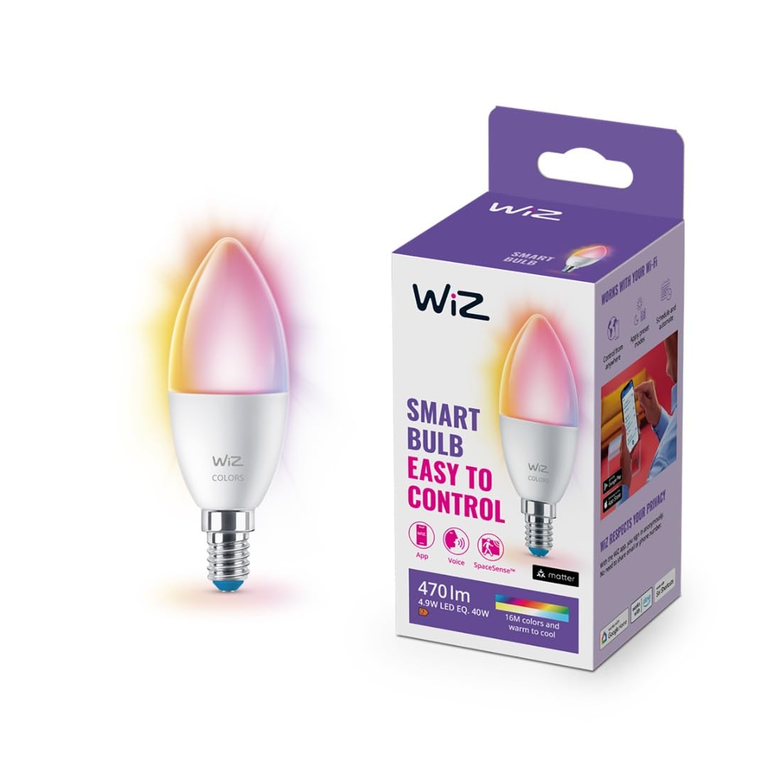 WiZ Lampadina Smart WiFi, Luce Bianca o Colorata Dimmerabile, E14, 40 W, Tecnologia SpaceSense, Controllo Vocale (Alexa, Apple HomeKit, Google Home) (Confezione da 2)
