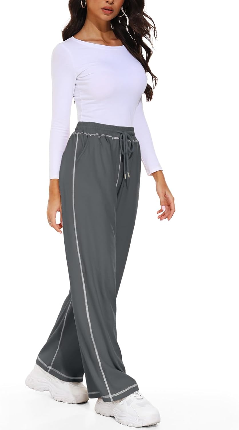 Feiersi Women's Wide Leg Sweatpants Soft Trendy Drawstring Baggy High Waisted Casual Trousers Jogger Sweat Pants - Image 2