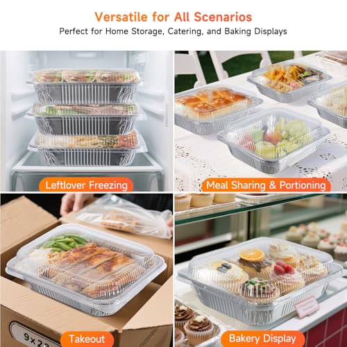 Image of Aluminum Pans with Clear Lids 9x13-10 Pack Aluminum Foil Pans, Heavy Duty Disposable Pans for Cooking, Baking, Meal Prep, Parties & Food Storage