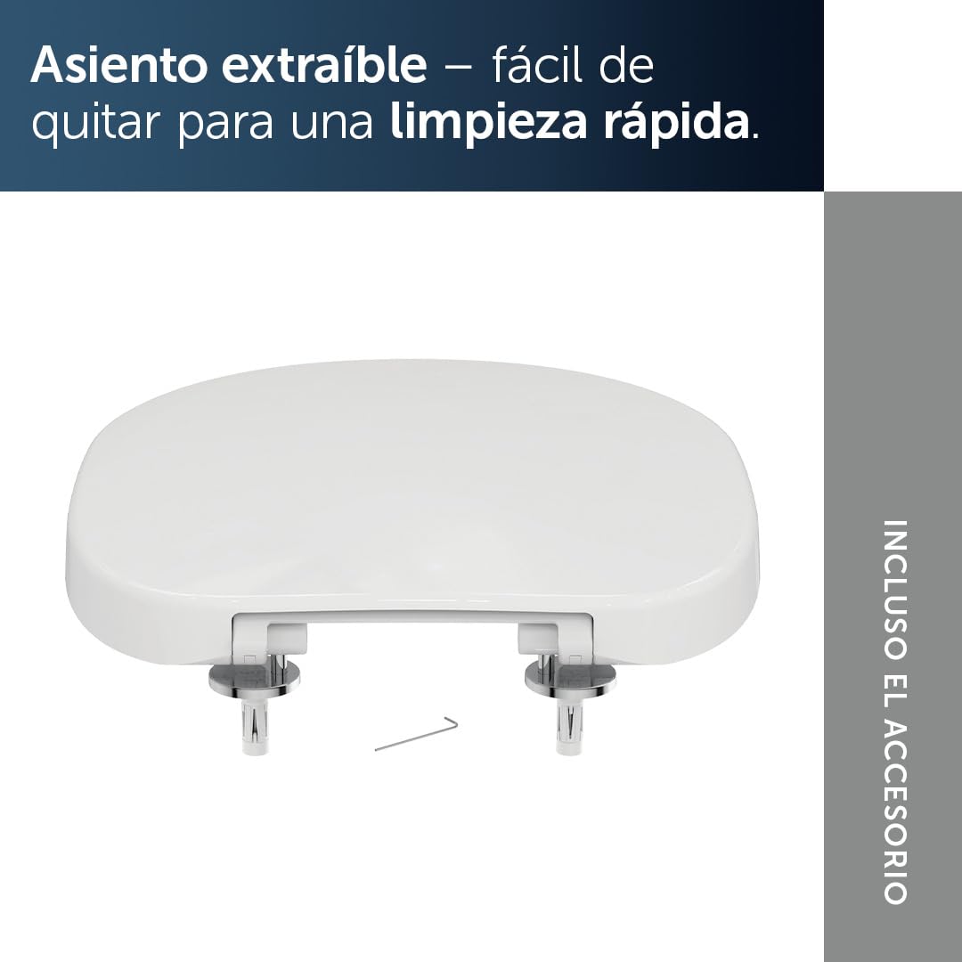 Ideal Standard Connect asiento WC envolvente, diseño en D – Blanco (Alpin) | Asiento de inodoro con bisagras de acero inoxidable robustas, E712801