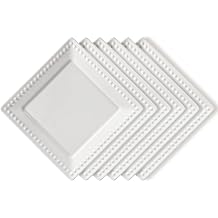 Embossed Ceramic Appetizer & Dessert Plates - Set of 6, 6 inch White Square Dinner Plates for Snack & Restaurant, Dishwasher & Microwave Safe