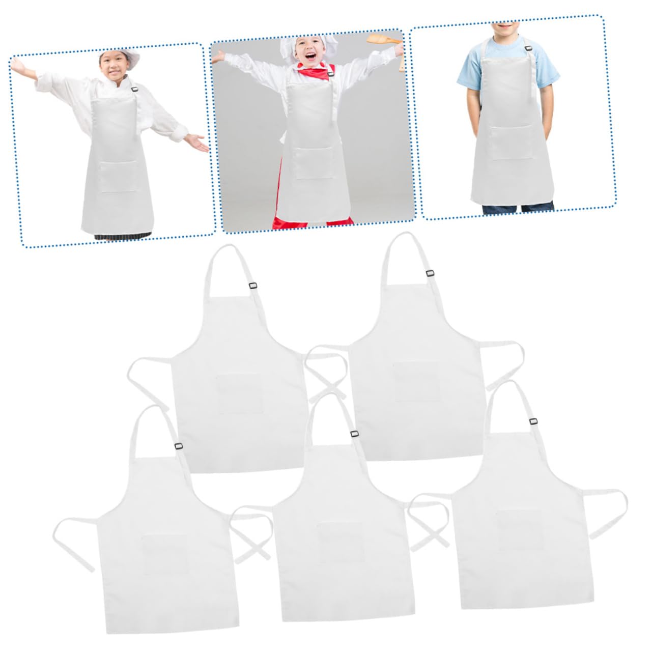 Grembiule Regolabile da Pittura per Bambini Bianco l 5 Pezzi | Poliestere Lavabile e Leggero, per Attività Creative, Stile Elegante e Sofisticato