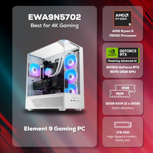 Image of iBUYPOWER Element Gaming PC Desktop Computer AMD Ryzen 9 7900X CPU, NVIDIA GeForce RTX 5070 12GB GPU, 32GB DDR5 RAM, 1TB NVMe SSD, Windows 11 Home, Gamer Keyboard and Mouse - EWA9N5702