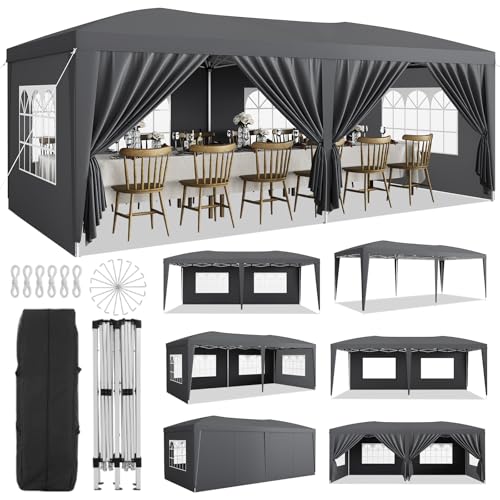 GarveeLife 10x20 Heavy Duty Pop Up Canopy Tent with 6 Removable Sidewalls, Easy Up Commercial Canopy Tents for Parties, Large Outdoor Canopies with 3