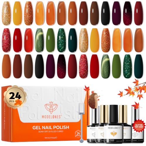 Image of modelones Gel Nail Polish Set Jelly Glitter 20 Colors Primer Top Base Coat
