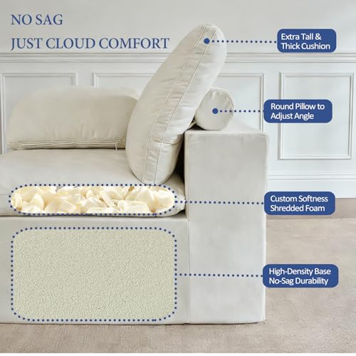 Image of 140 inch Cloud Sectional Couches for Living Room, Boneless U Shaped Couch | Convertible L Shaped Sofa Bed with Ottoman, No Assembly, 6 Seater Modular Sectional Sofa, Warm White
