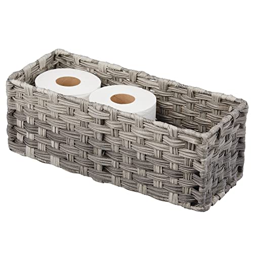 mDesign Rustic Farmhouse Woven Toilet Paper Holder Basket Small Storage Organizer Tank Topper for Bathroom Counter or Top of Toilet Holds 3 Rolls of Toilet Paper Gray Ombre