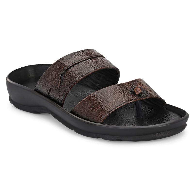 TrueYarn Mens Genuine Leather Slippers | Thong Sandals For Men | Comfortable | Cushioned Insole | Durable | Handmade | All Occasion Slippers | UK - 10 (Brown) (B0C74H2217) Amazon Price History, Amazon Price Tracker