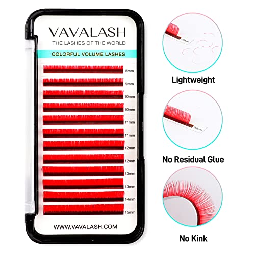 Image of Colored Lash Extensions 0.07mm D Curl Red Individual Volume Lashes Extensions 8-15 Mix Length Color Eyelash Extensions for Salon (Red 0.07-D, 8-15mm)