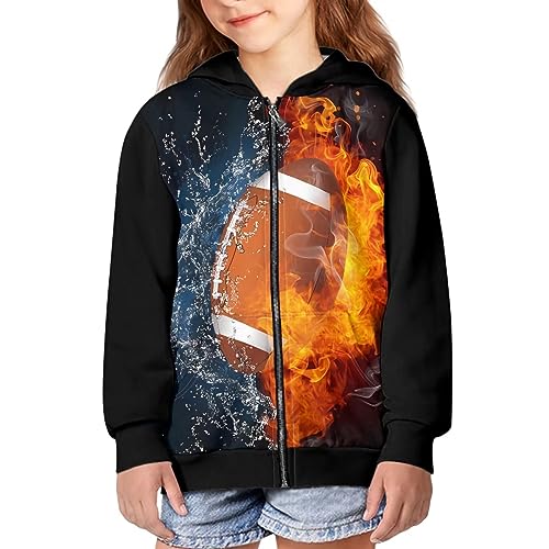 Image of Biyejit Water Fire Rugby Hoodies for Teen Boys Clothes Football Print Kids Full Zip Hoody Jackets Long Sleeve Coat Pullover Athletic Sport Sweatshirts with Pocket
