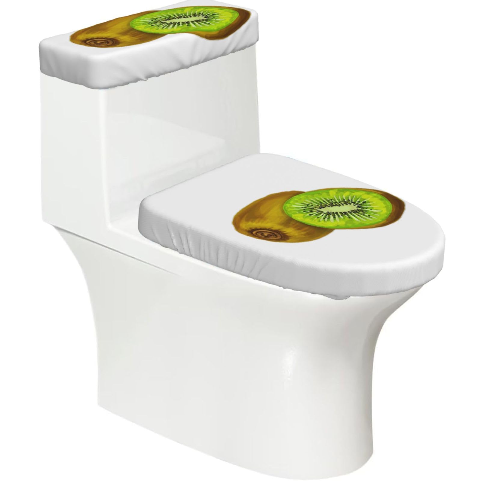 Kiwi Print 2-Piece Stretch Toilet Cover Set, Elastic Breathable Toilet Seat and Tank Lid Protector