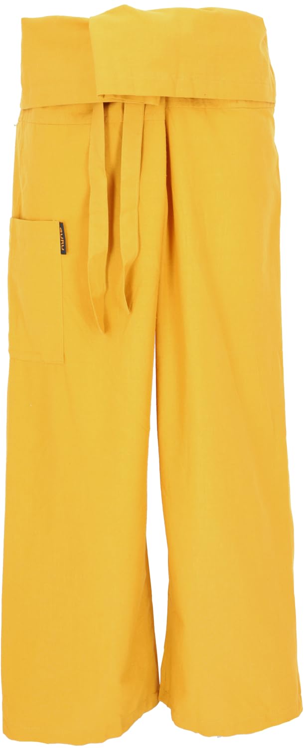 GURU SHOP Pantalon de pêche thaïlandais en coton solide, pantalon portefeuille, pantalon de yoga, taille unique, homme/femme, bleu, taille : taille unique