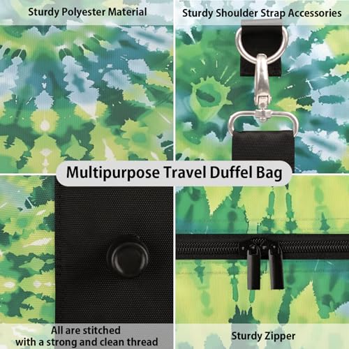 Tie Dye Green Travel Duffle Bag, Sports Gym Bags for Women Men, Carry On Weekender Overnight Workout Airplane Trips Bag3