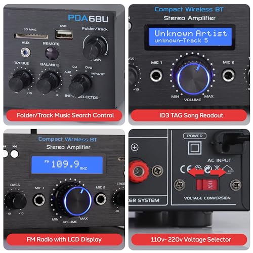 image for Pyle Wireless Bluetooth Power Amplifier System- 200W Dual Channel Soun