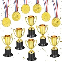 Simsky 6 Stück Mini Pokale Trophäen, Mini Goldene Trophäen für Kinder Kunststoff, Pokal Medaillen Kinder, für Kindergeburtstag, Sportwettbewerbe und Schulveranstaltungen