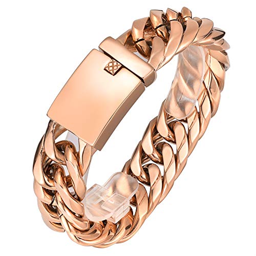 ROWIN&CO Heavy Mens 25mm Wide Stainless Steel Curb Cuban Link Chain Bracelet, Hip Hop Urban Streetwear Jewelry, 9