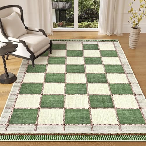 Tapete decorativo cuadros 3x5 lavable antideslizante verde miniatura 1