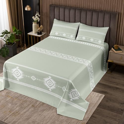 Manfei Western Cowboy Kids Bedspread King Size,Geometric Aztec Tribal Plaid Coverlet Set,Girls Boys Room Decor,Southwest Ethnic Abstract Quilted Coverlet,Rustic Farmhouse Bedding Quilt,2 Pillowcases
