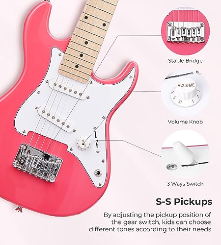 Image of Vangoa 30 Inch Electric Guitar for Beginner Kit with Amp, Bag, Strap, Extra Strings, Capo, Tuner, Picks, Cable (Pink)