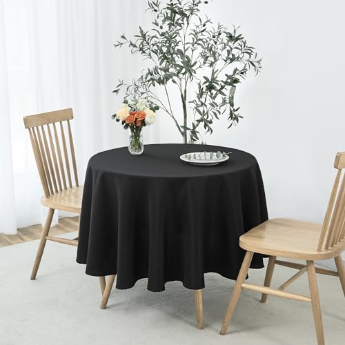 Image of maxmill Round Weaved Texture Design Tablecloth Spill-Proof Wrinkle Free Soft Washable Table Cloth for Circular Table Cover, for Dining Room Buffet Banquet Parties Holiday Dinner, 90 Inch Black
