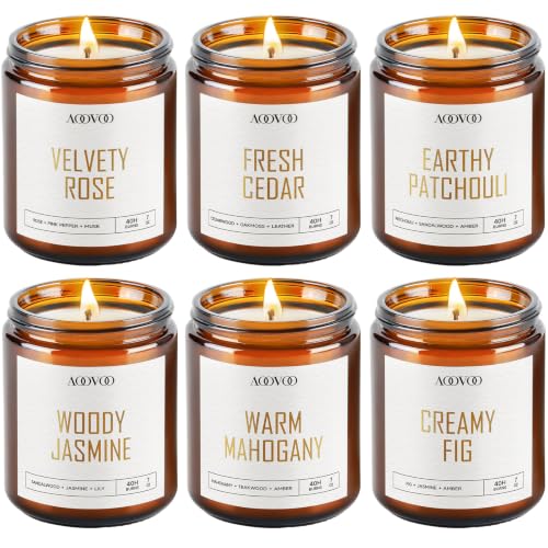 Image of AOOVOO Candles Set - 6PC Scented Candles, Soy Candle, Aromatherapy Candle, Soy Wax Candle, Candle for Home Scented, Velvety Rose /Fresh Cedar /Earthy Patchouli /Woody Jasmine /Warm Mahogany /Creamy Fig