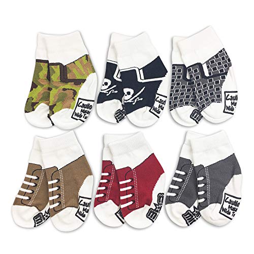 Baby Boy 6-Pair Gift Socks -Sneaker Set #2- Organic Cotton 0-3 3-6 6-12 White Infant Newborn Girl Months Grips