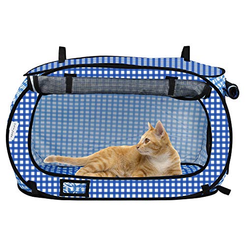 confote Indoor Outdoor Crate Pets, Collapsible Portable Cat Cage Kennel Large Blue 24\"x16\"x15\" Portable Kennel Carrier and Feeding Kit Collection - Thumbnail 6
