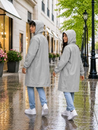 Image of Hooded Waterproof Men's & Women's Raincoat, Lightweight Long Rain Jacket, Button Front, Windproof Outdoor Rainwear | Free Size |