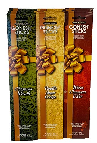 Gonesh Holiday Christmas Set 12pack (Christmas Wreath, Vanilla Sugar Cookie, Warm Cinnamon Cider) Total 240 Sticks