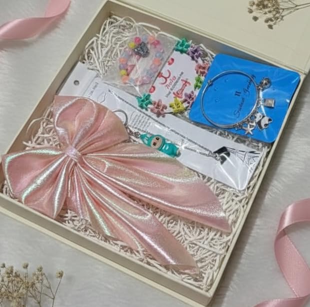 Girls Gift Hamper Hair Accessories Combo Set with Hair Bows, Scrunchies, Clips & Necklace for Birthday, Valentine’s Day & Anniversary Gift for Women, Teens & Girls Stylish Hair Styling Kit (PINK 2)