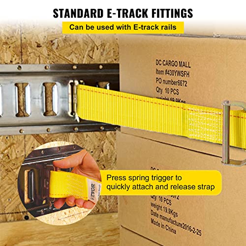 Vevor E-Track Ratchet Strap, 8Pcs 2" X 15' E Track Straps With 4400 Lbs Breaking Strength, W/Polyester Webbing & Spring Fitting & Ratchets, Durable Tie-Downs For Motorcycles, Tire, Trailer Loads #TOP1