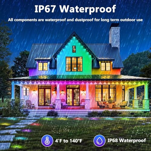 Image of LETIANPAI 300FT Permanent Outdoor Lights,RGB Eaves Light with App Control Remote,DIY Scene Modes IP67 Waterproof Under Eave Lighting,Outdoor Lights for Decor,Garden Decor,House,Party