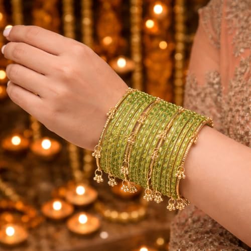 Image of Shining Diva Fashion 16 Pcs Trendy Stylish Glass & Kashmiri Ghungroo Bangles Set for Women & Girls | Traditional Festive Wedding Party Jewellery