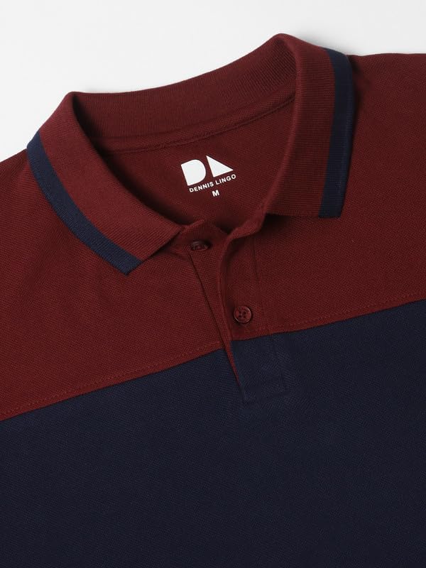 Image of Dennis Lingo Men's Navy Cotton Polo Neck Tshirt, Slim Fit Half Sleeve