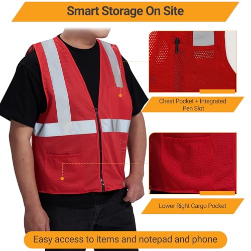 Image of AYKRM 2 Pocket Mesh High Visibility Reflective Safety Vest for men & Women ANSI /ISEA 107 Standards