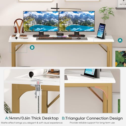 Image of BestOffice Computer Desk,Home Office Desk, Modern Simple Style for Home Office Study Writing (Gold, 47 Inch)