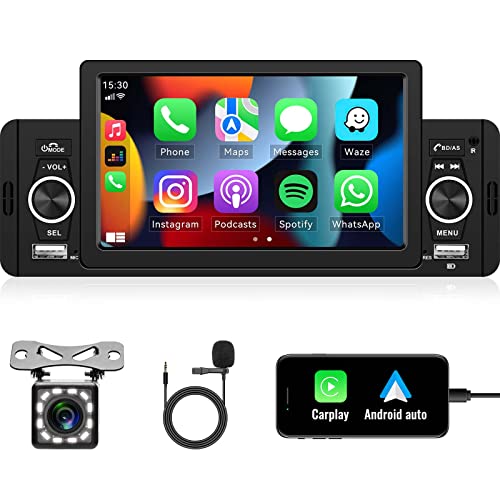 Sixwin Single Din Car Stereo 5 Inch Touch Screen Car Radio With Carplay Android Auto Car Radio With Bluetooth Backup Camera Fm Radio Mirror Link Mp5 Player With Remote Control Fast Charge Microphone #TOP3