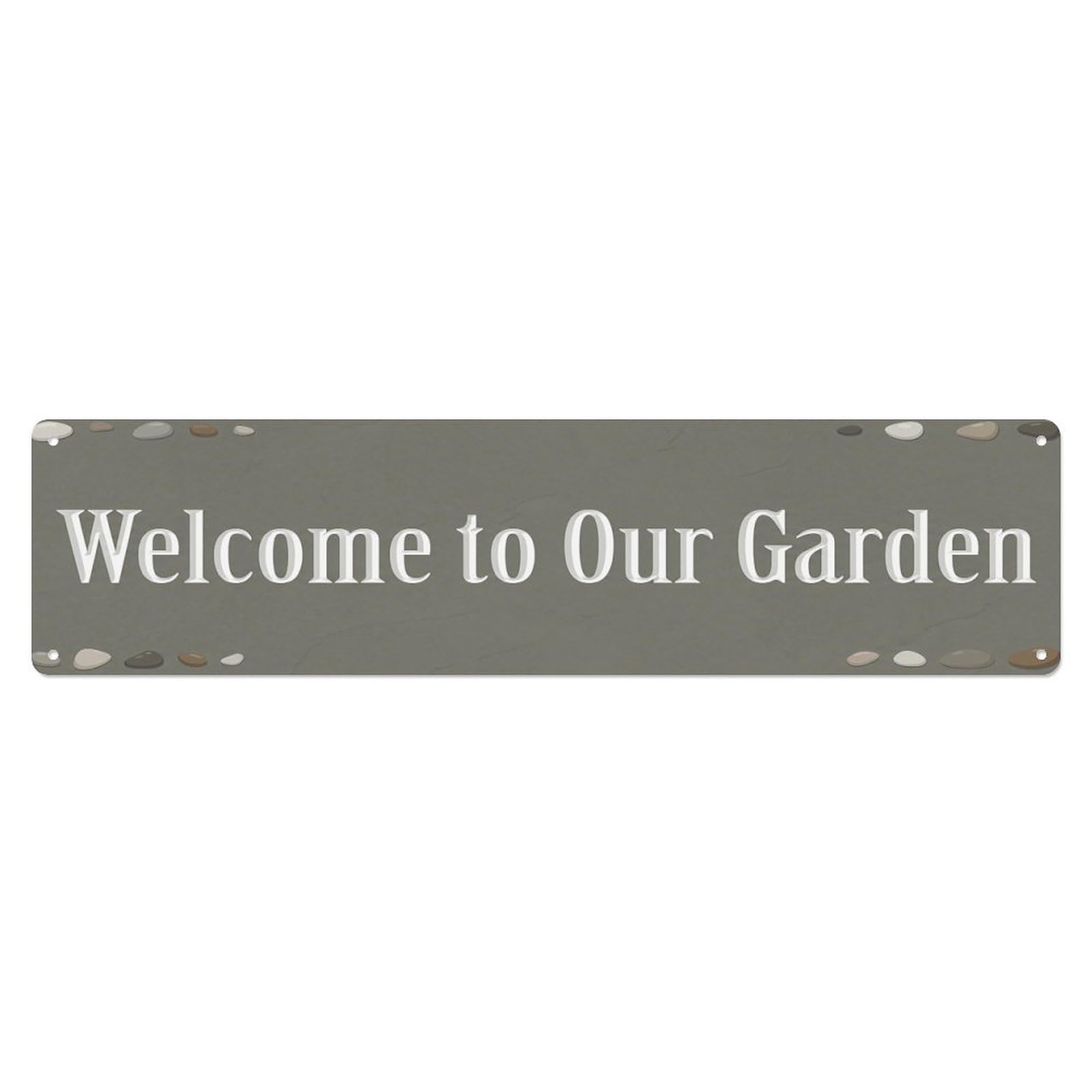 Vintage Welcome to Our Garden Stone Gray Metal Tin Sign