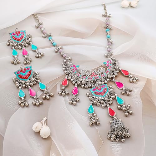 Image of Rubans Oxidised Necklace Set Indian Tribal Style Ethnic Jewellery Gift for Women & Girls