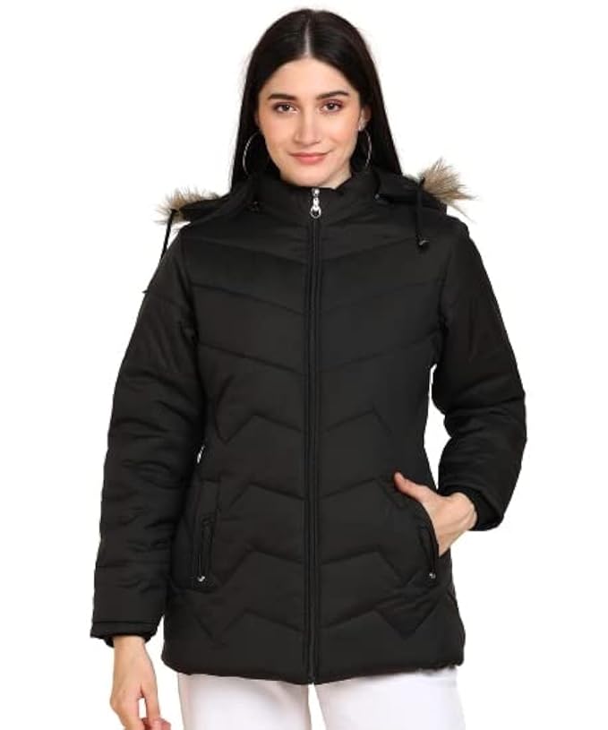 Nylon Regular Length Jacket For Girls Solid Color Women's Winter Jacket Stylish Quilted Regular Fit Full Sleeves Jacket