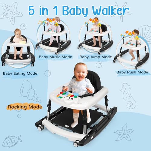 image for Wolfcode 5-in-1 Music and Lights Baby Walker Foldable with 5 Adjustabl