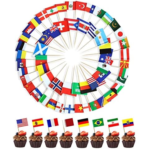 ATBEAMEN 100pcs Different Countries Flag Toothpicks Cake Toppers,World Cup 2022 Toothpick Flags Cake Cupcake Toppers World Cup Party Decor for Fruit Stick Cupcakes Toppers Olympic Games Event Decor Cover