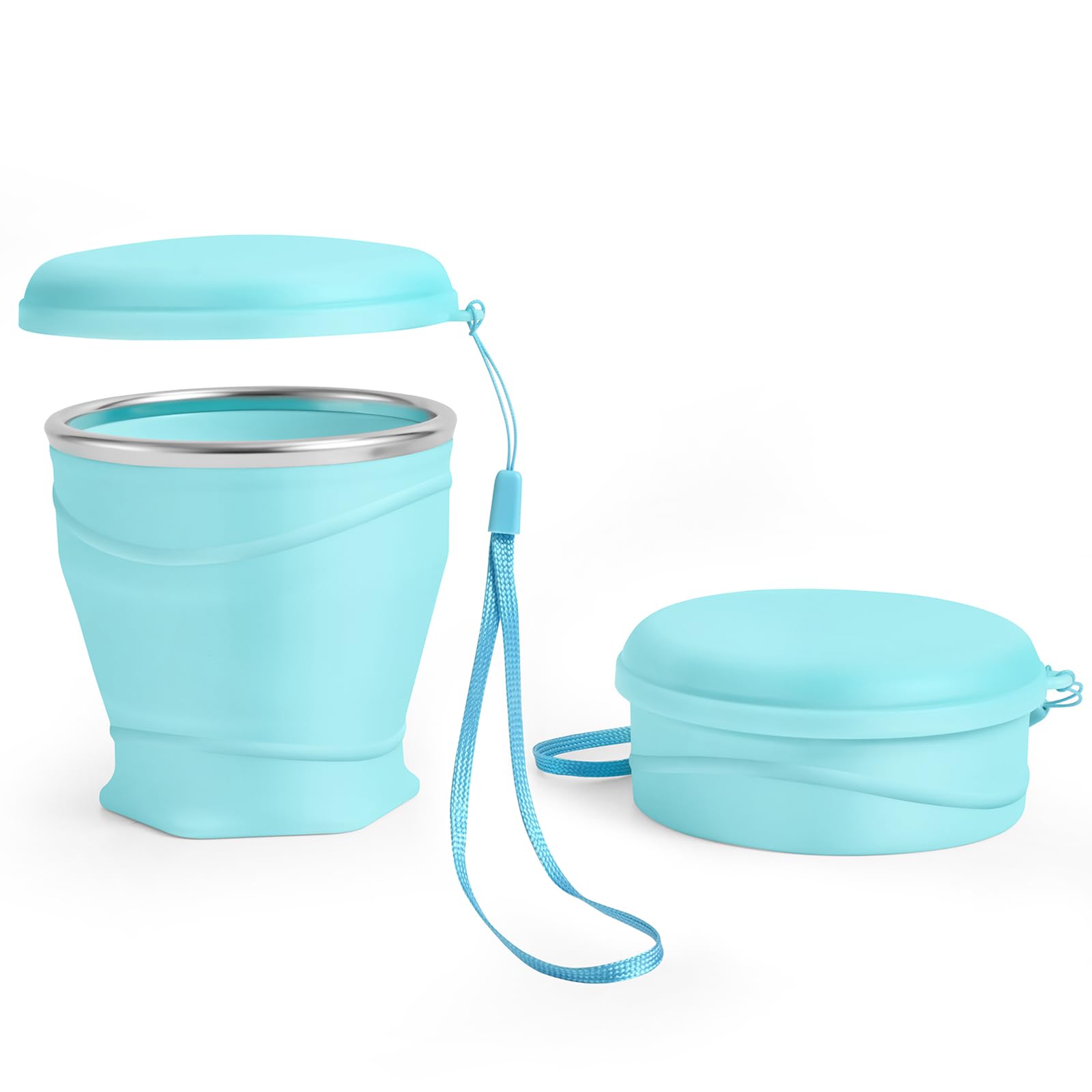 luvtree Silicone Collapsible Travel Cup with Dustproof Lid, 8.8 Oz/260ml, BPA-Free, Portable, Reusable for Camping, Picnic, Travel, Office (Light Blue)