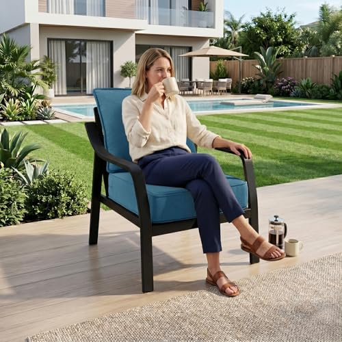 Image of 6 inch Thick Outdoor Chair Cushions, 24 x24 Inch Patio Furniture Cushions with Water Resistant & Removable Cover, UV Resistant, 30D High Density Sponge Patio Cushion, Peacock Blue