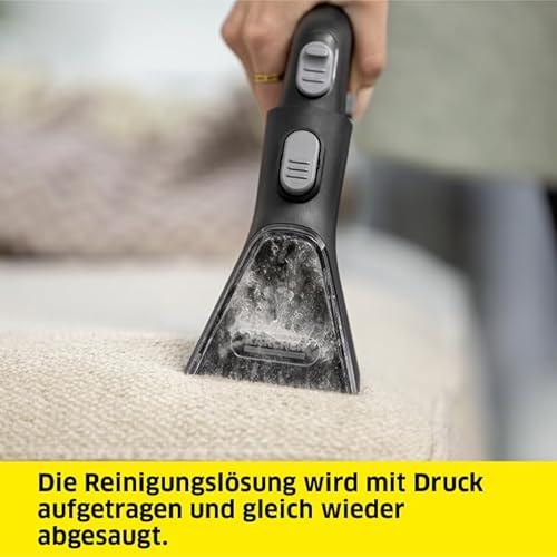 Karcher Waschsauger SE 4 Plus, 2-in-1-Sprühsaugschlauch, Frischwassertank: 4 l, Schmutzwassertank: 4 l, Teppichwaschdüse mit Hartbodenaufsatz, Polsterwaschdüse, Bodendüse, Polsterdüse, Fugendüse
