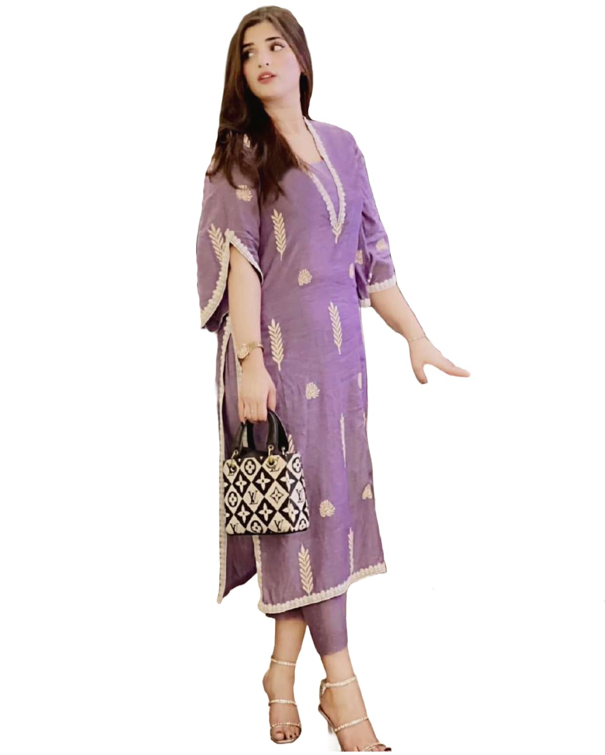 Women's Rayon Viscose Embroidered Pakistani Kurta with Pant Set