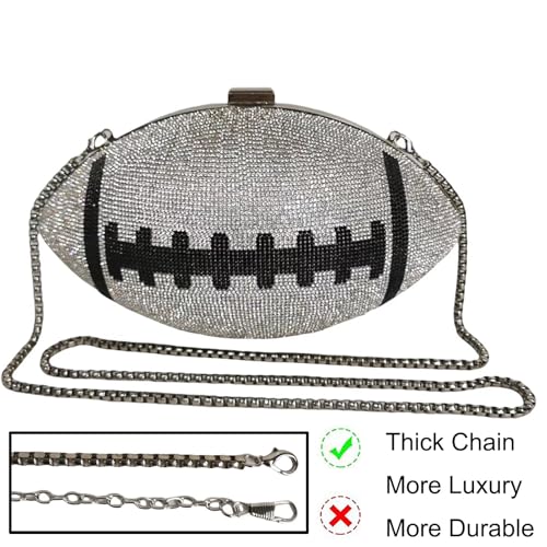 Image of Women Rhinestone Football Shaped Handbag Chain Crossbody Shoulder Bag Football Purse | Rugby, Unique, Novelty, Football