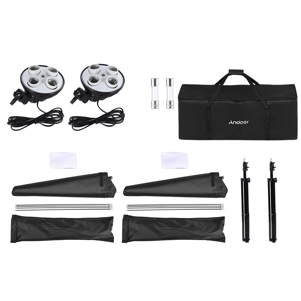 Andoer Softbox LED Set - Estudio Fotográfico Con 2 Softbox 50x70cm, 2 Portalámparas 4 en 1, 2 Soportes de Luz 2M y Bolsa de Transporte Para Retratos y Fotografía