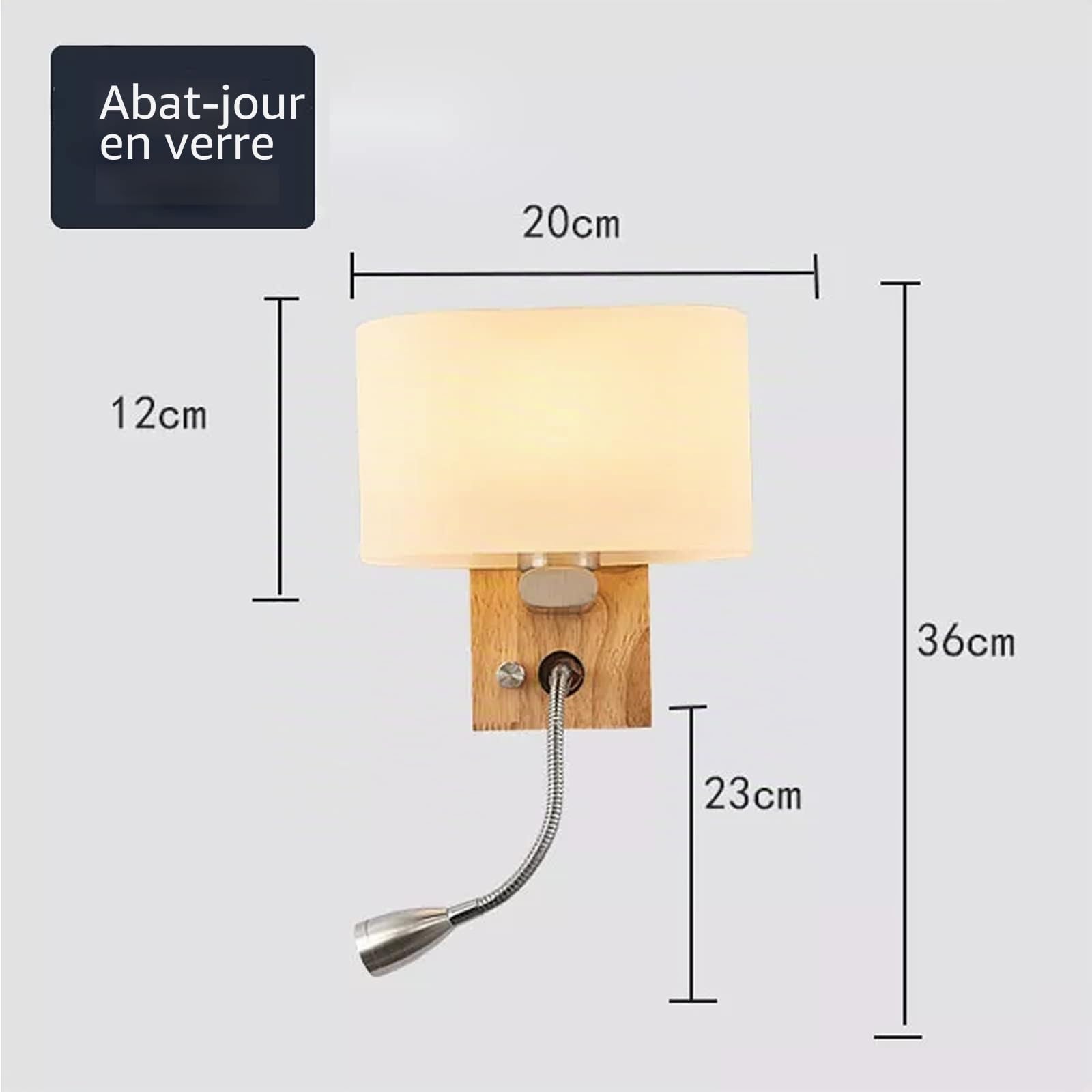 Luminaire Applique Murale Bois Avec Interrupteur Lampe Lecture Murale LED Tube Metal Cygne Flexible Réglable Abat Jour Verre Liseuse Chevet Murale Douille E27 Salon Étude Chambre Adulte (2 pack)